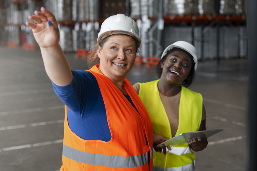 Women engineers actively engaged on a construction site, representing gender diversity and inclusion in engineering and STEM careers.